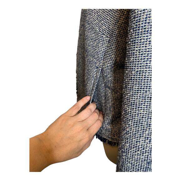 Banana Republic blue tweed fringe trims open front blazer size 6 - Picture 10 of 10